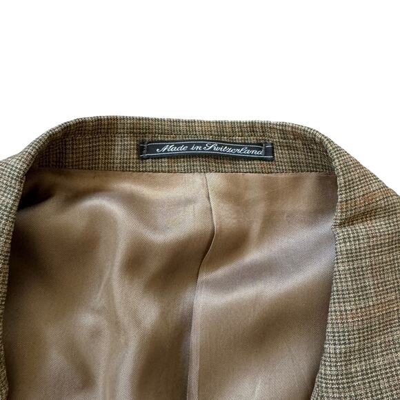Ermenegildo Zegna Tan Kahki Olive Plaid Wool Two Button Blazer EU 50 / US 40 - Picture 4 of 12
